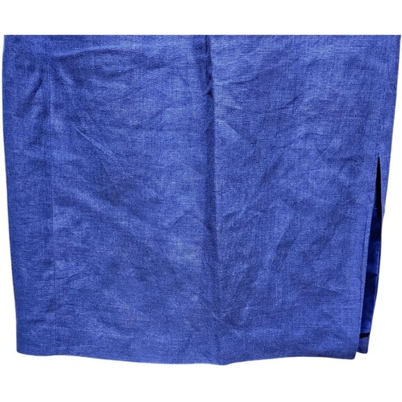 Vintage David N. Blue Linen Midi Skirt With Side Button Detail & Slit - Picture 4 of 9